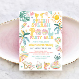 Splish Splash Pool Party Bash Summer Birthday Invitation