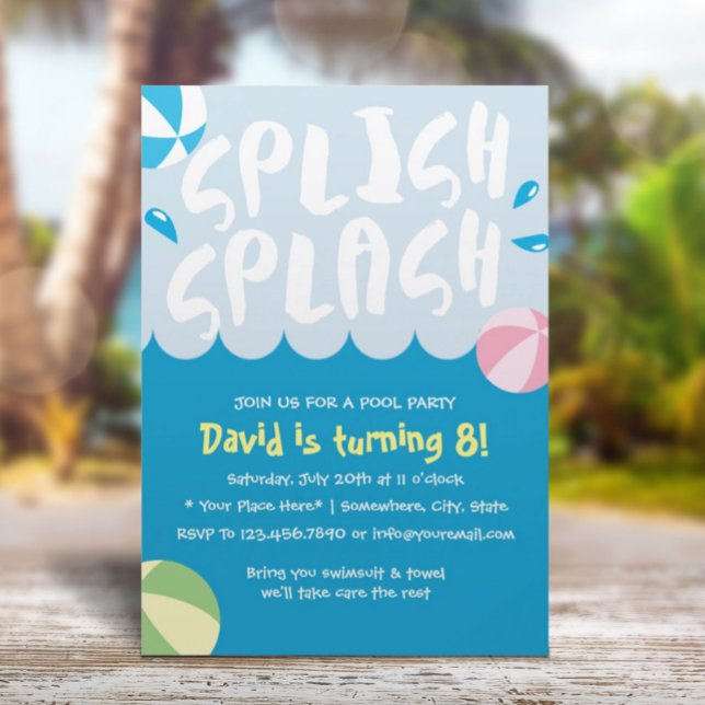 Splish Splash Pool Party Birthday Invitation (Creator Uploaded)