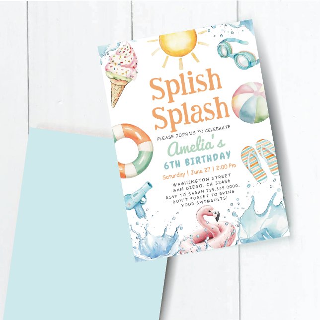 Splish Splash  Pool Party Birthday Invitation (Creator Uploaded)