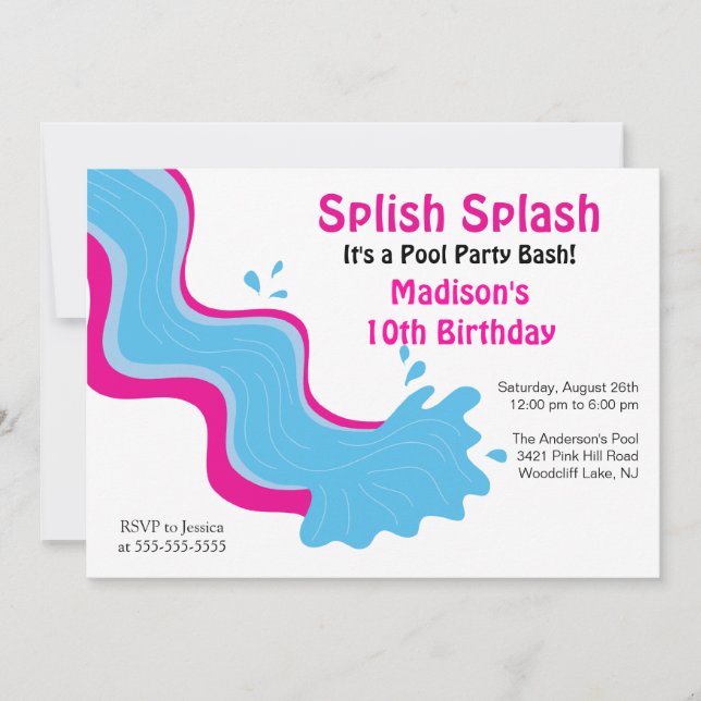 Splish Splash Pool Party Birthday Invitation (Front)