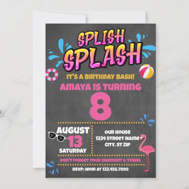 Splish Splash Pool Party Birthday Invitation (Front)