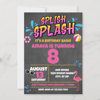 Splish Splash Pool Party Birthday Invitation