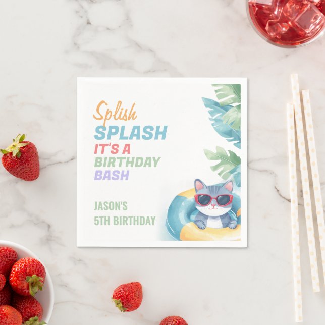 Splish Splash Pool Party Birthday Napkin (Insitu)