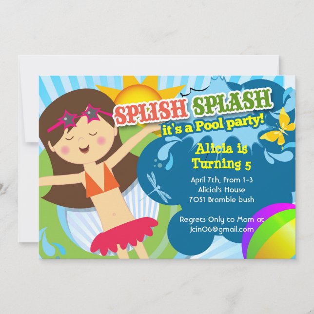 Splish Splash pool party birthday party invitation (Front)