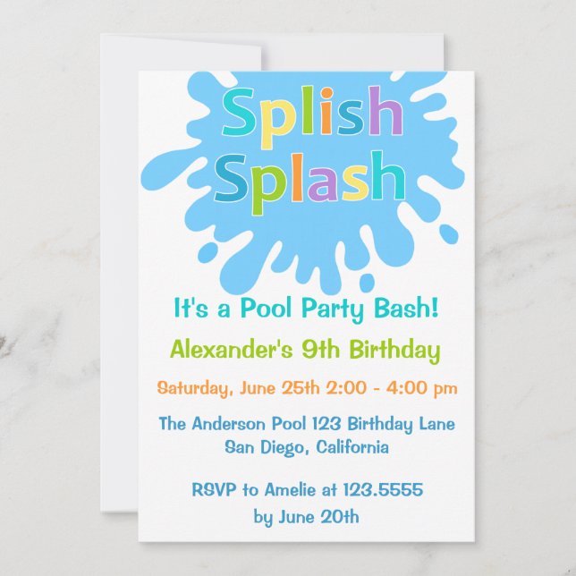 Splish Splash Pool Party Boy Birthday Invitation (Front)