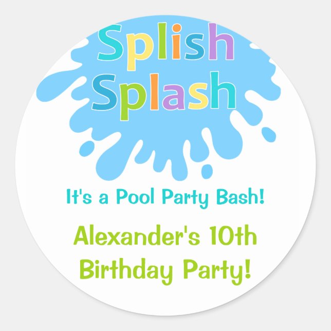 Splish Splash Pool Party Boy Birthday Sticker (Front)