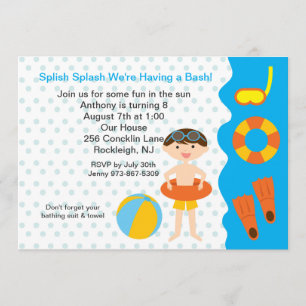 Splish Splash Pool Party Boys Birthday Invitation
