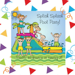 Splish Splash Pool Party Custom Swimming Birthday Invitation