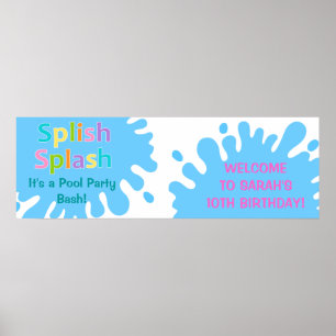 Splish Splash Pool Party Girl Birthday Banner Poster