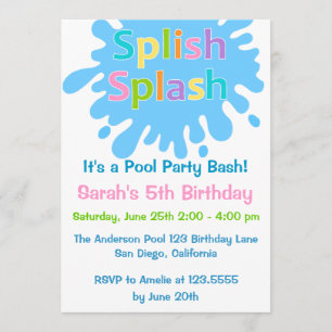 Splish Splash Pool Party Girl Birthday Invitation
