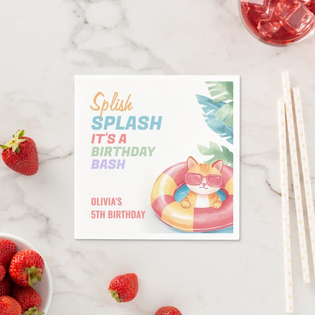 Splish Splash Pool Party Girl Birthday Napkin (Insitu)