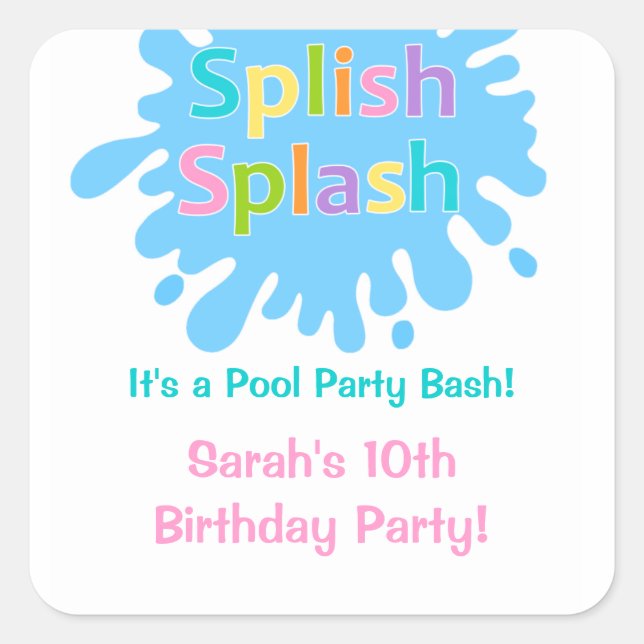 Splish Splash Pool Party Girl Birthday Sticker (Front)