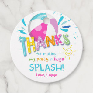 Splish Splash Pool Party Girl Birthday Thank You Favour Tags