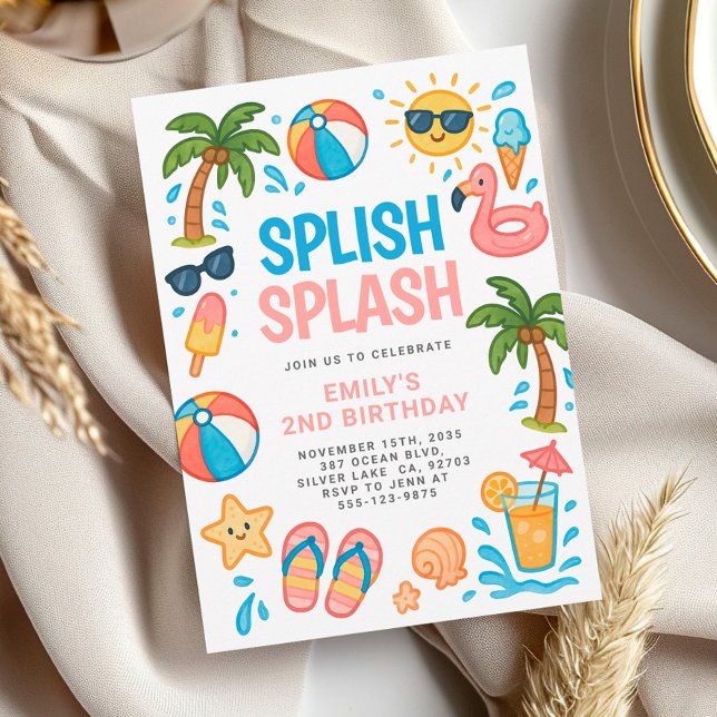 Splish Splash Pool Party Summer Birthday Party Invitation (Creator Uploaded)