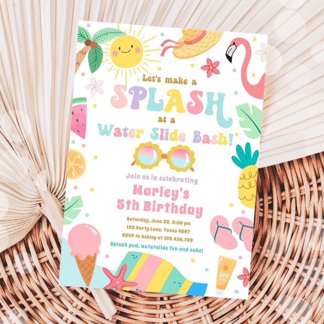 Splish Splash Pool Party Water Slide Bash Birthday Invitation (Creator Uploaded)