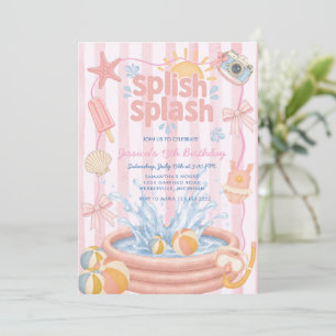 Splish Splash Pool Pink Girl Party Birthday  Invitation