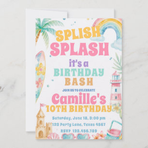 Splish Splash Pool Summer bash Birthday Invitation