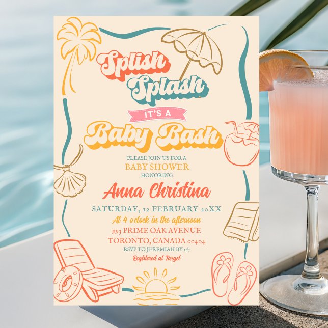 Splish Splash Retro Baby Bash Baby Shower Invitation (Creator Uploaded)