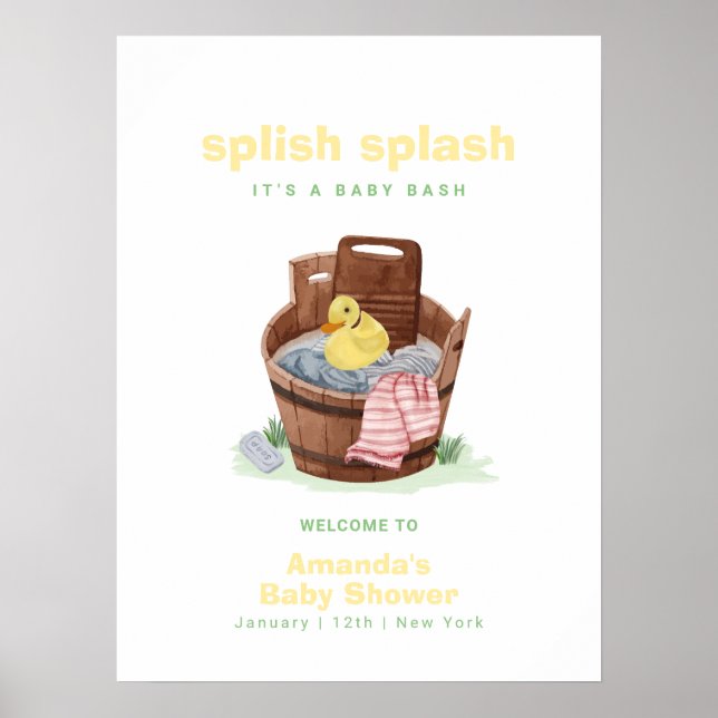 Splish Splash Rubber Duck Baby Shower Welcome Poster (Front)