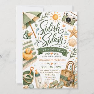 Splish Splash Sage Green Beach Baby Shower Invitation