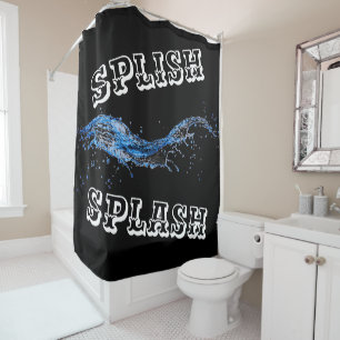 Splish Splash Shower Curtain in Black, Blue, White