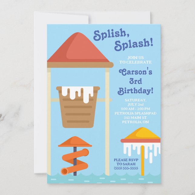 Splish, Splash! Splash Pad, Water Park Birthday Invitation (Front)