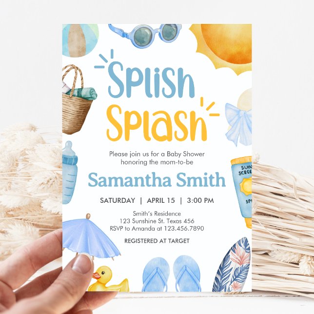 Splish Splash Summer Baby Shower Invitation (Blue Splish Splash Baby Shower Invitation)