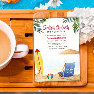 Splish Splash Surfboard Beach Boy Baby Shower Invitation