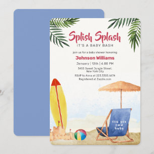 Splish Splash Surfboard Beach Boy Baby Shower Invitation