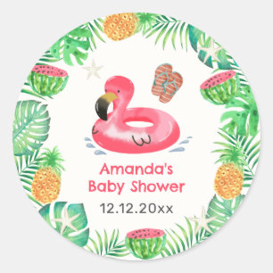 Splish Splash Tropical Beach Pool Baby Shower Classic Round Sticker