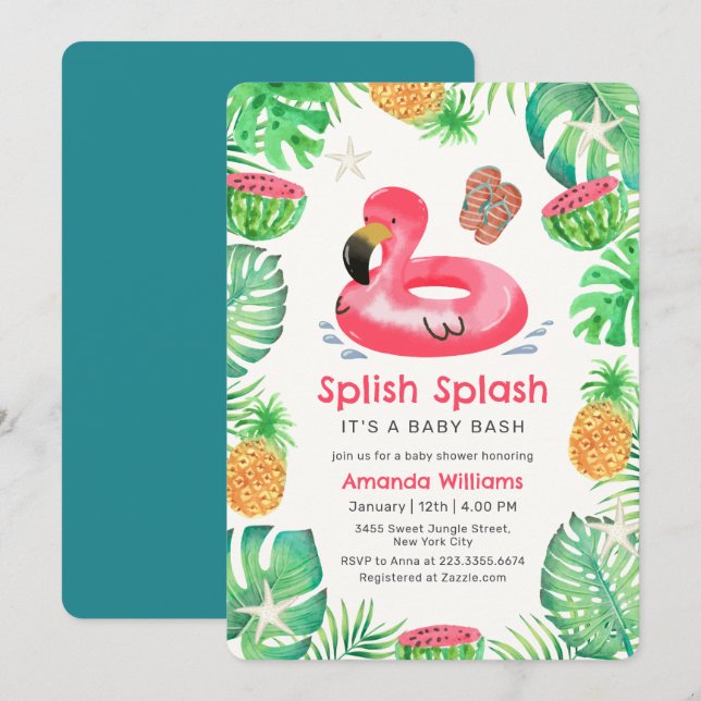 Splish Splash Tropical Beach Pool Baby Shower  Invitation (Front/Back)