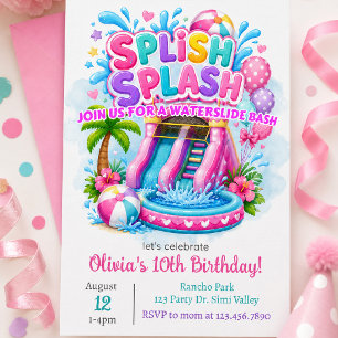 Splish Splash Waterslide Birthday Bounce House Invitation