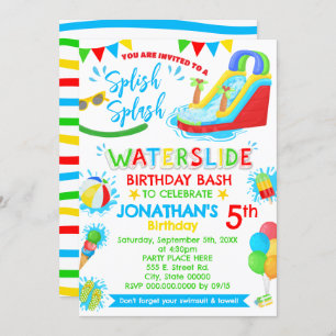 Splish Splash Waterslide Birthday Primary Colour Invitation