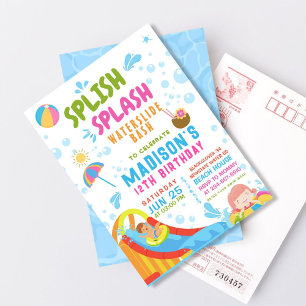 Splish Splash Waterslide Party Editable Invite