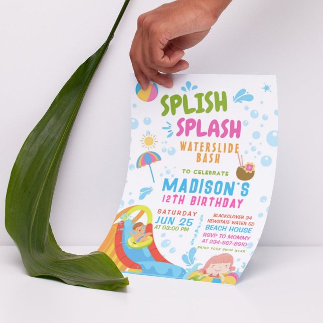Splish Splash Waterslide Party Editable Invite (Splish Splash Waterslide Party Editable)