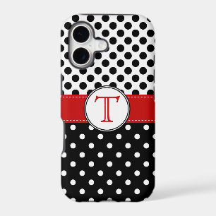 Split Black White Polka Dot RedvMonogram