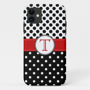Split Black White Polka Dot RedvMonogram iPhone 11 Case