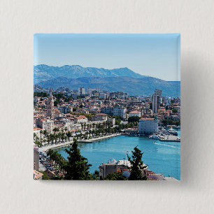 Split city seafront aerial view, Dalmatia, Croatia 15 Cm Square Badge