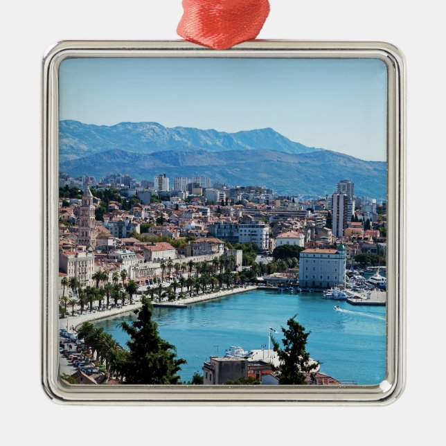 Split city seafront aerial view, Dalmatia, Croatia Metal Tree Decoration (Front)