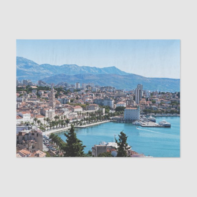 Split city seafront aerial view, Dalmatia, Croatia Tissue Paper (Front)