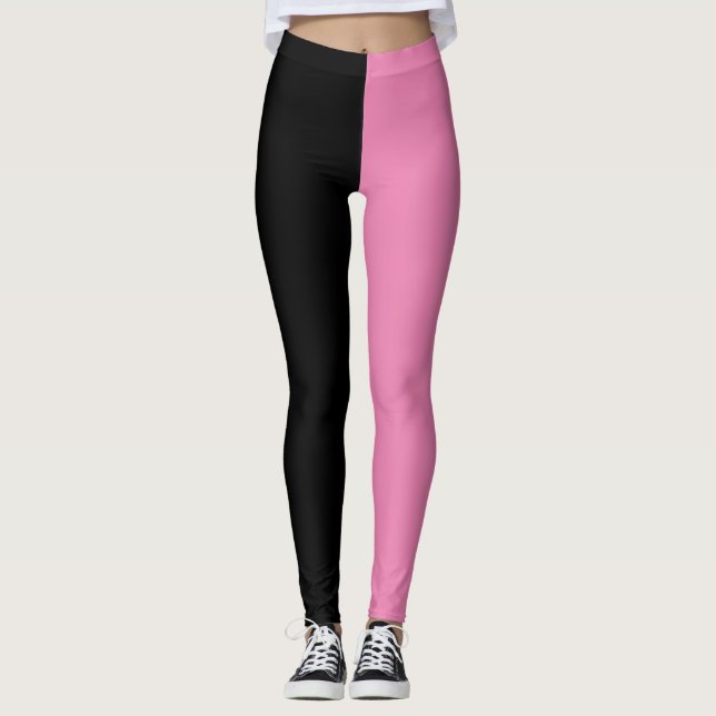 Split Colour Two Toned Half Black and Pink Leggings (Front)