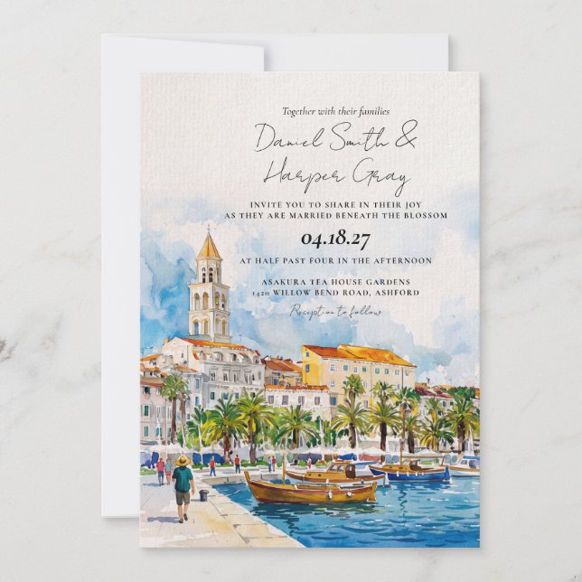 Split Croatia Adriatic Watercolor Invitation (Front)