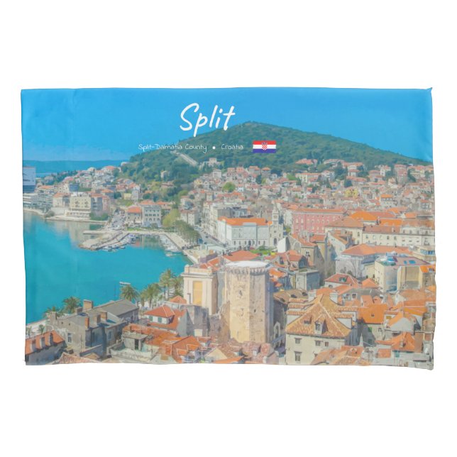 Split, Croatia - Coastal City Pillowcase (Front-Left)