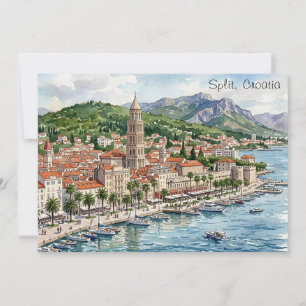 Split Croatia Dalmatia Balkan Watercolor Art View  Invitation
