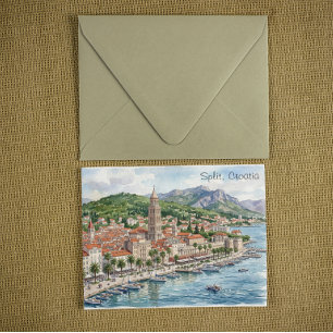 Split Croatia Dalmatia Balkan Watercolor Art View Postcard