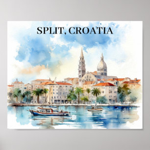 Split Croatia Dalmatia Watercolor Poster
