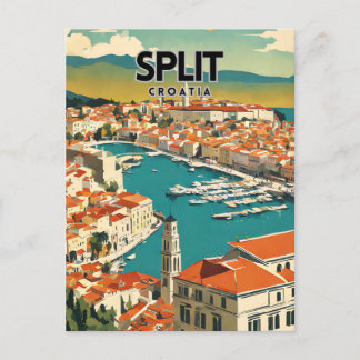 Split Croatia Nostalgic Retro Travel Postcard