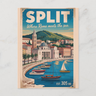 Split Croatia Retro Cityscape Travel Postcard