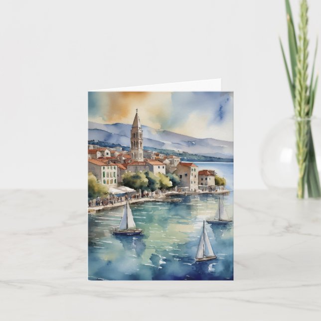 Split Croatia Sailing Watercolor Card (Front)