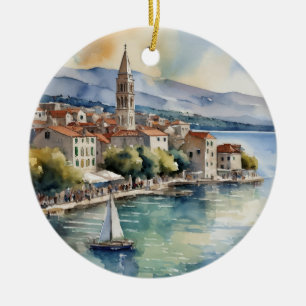 Split Croatia Sailing Watercolor Ceramic Tree Decoration